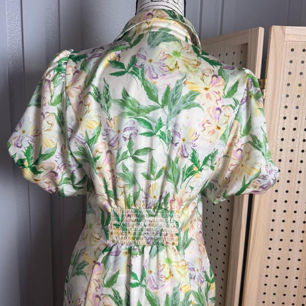 Melloday Cottagecore Floral Midi Dress XS Puff Sleeve Romantic Garden Prairie - Picture 5 of 10
